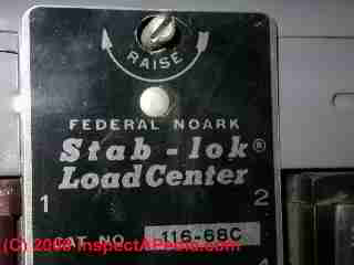 Federal NoArk Stab-Lok panel indicator (C) Daniel Friedman InspectApedia.com