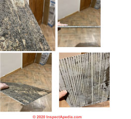 Asbestos-suspect flooring in the UK (C) InspectApedia.com Rebecca