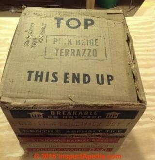 Kentile packaging &  box markings (C) InspectApedia.com