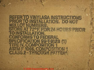 Vinylasa floor tile asbestos question (C) InspectApedia.com SL