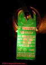 Boiler relief valve data tag
