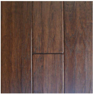 Hand scraped Hickory Cocoa laminate engineered wood flooring at InspectApedia.com