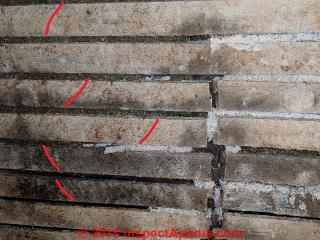 Plaster lath cut on a circular saw (C) InspectApedia.com JM