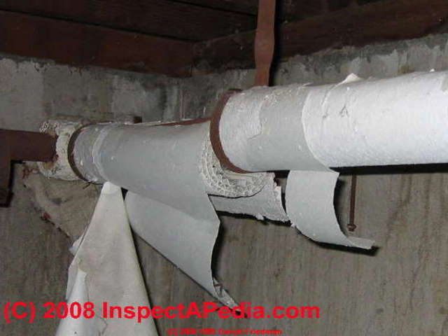 Asbestos heating pipe insulation in poor condition