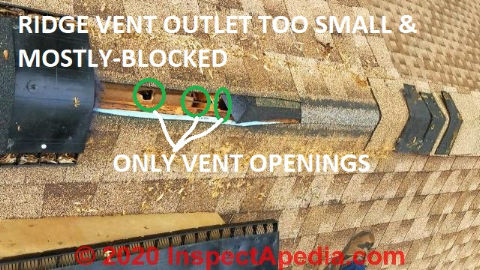 Ceiling insulation blocks ridge vent opening (C InspectApedia.com   Mosess